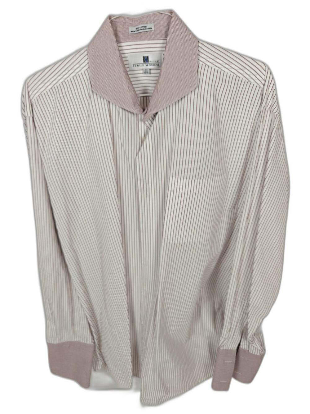 Italo Mondo Men's French Cuff Dress Shirt Red White Striped 16.5 36/37 Tall